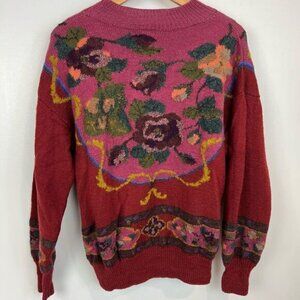 Vintage 80s 90s Jantzen Wool Textured Floral Paisley Knit Sweater Women’s M